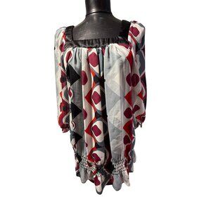 LANE BRYANT Women’s 14/16 Blouse Geometric Print Peasant Style Square Neck Tunic